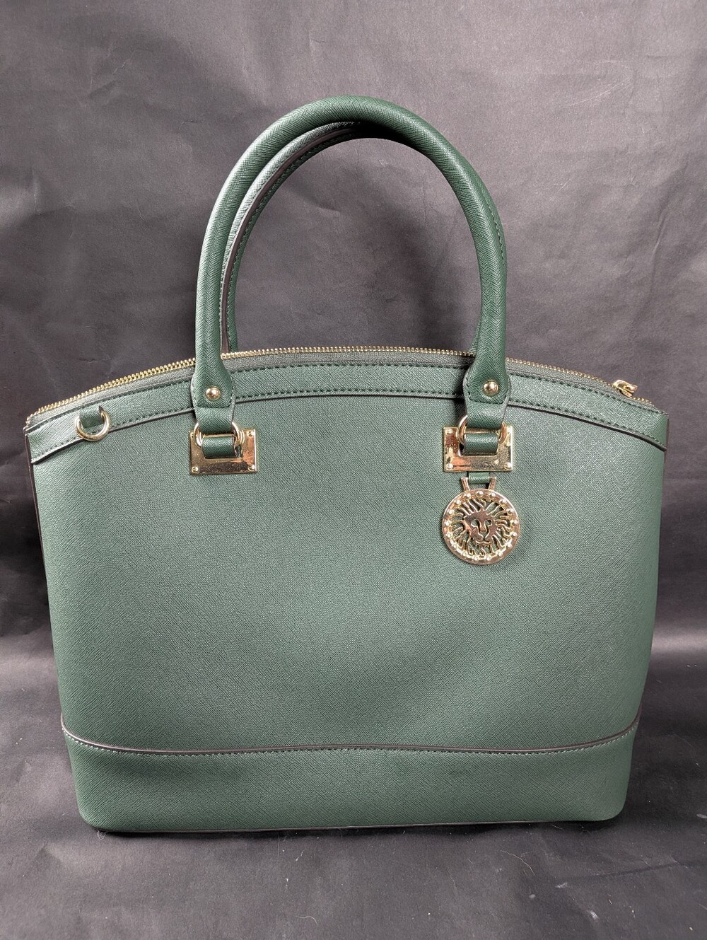 Anne Klein Green Dome Satchel Medium Top Handle Detachable Strap Zip Charm